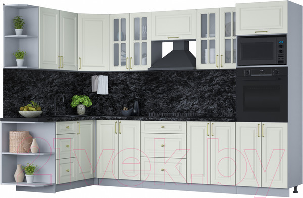 Изображение товара Кухонный гарнитур Интерлиния Мила Шато 1.68x3.0 ВТ левая (белый/белый/кастилло темный)