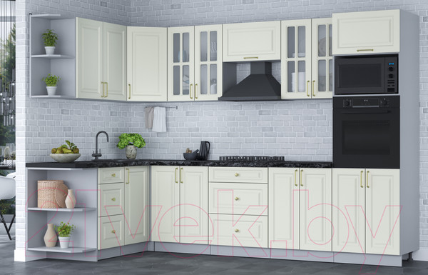 Изображение товара Кухонный гарнитур Интерлиния Мила Шато 1.68x3.0 ВТ левая (белый/белый/кастилло темный)