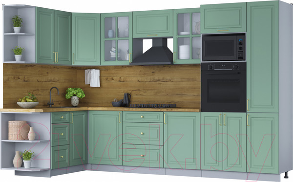 Изображение товара Кухонный гарнитур Интерлиния Мила Шато 1.68x3.2 ВТ левая (мята/мята/дуб бунратти)