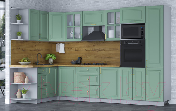 Изображение товара Кухонный гарнитур Интерлиния Мила Шато 1.68x3.2 ВТ левая (мята/мята/дуб бунратти)