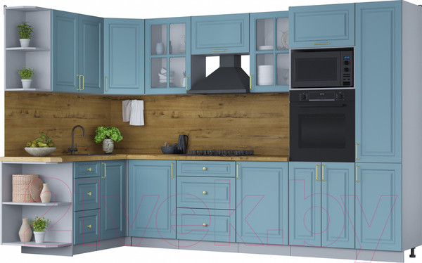 Изображение товара Кухонный гарнитур Интерлиния Мила Шато 1.68x3.2 ВТ левая (океан/океан/дуб бунратти)
