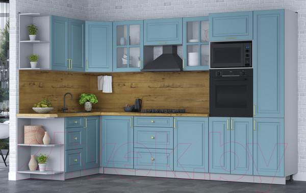 Изображение товара Кухонный гарнитур Интерлиния Мила Шато 1.68x3.2 ВТ левая (океан/океан/дуб бунратти)