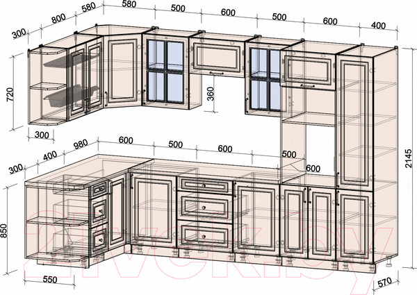 Изображение товара Кухонный гарнитур Интерлиния Мила Шато 1.68x3.2 ВТ левая (пепел/пепел/опал светлый)