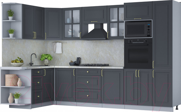 Изображение товара Кухонный гарнитур Интерлиния Мила Шато 1.68x3.2 ВТ левая (пепел/пепел/опал светлый)