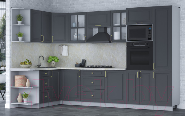 Изображение товара Кухонный гарнитур Интерлиния Мила Шато 1.68x3.2 ВТ левая (пепел/пепел/опал светлый)