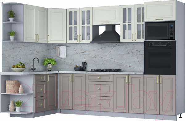 Изображение товара Кухонный гарнитур Интерлиния Мила Шато 1.68x3.0 ВТ левая (белый/луна/серый каспий)