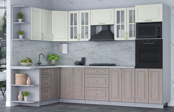 Изображение товара Кухонный гарнитур Интерлиния Мила Шато 1.68x3.0 ВТ левая (белый/луна/серый каспий)