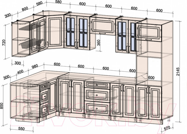 Изображение товара Кухонный гарнитур Интерлиния Мила Шато 1.68x3.0 ВТ левая (белый/луна/серый каспий)