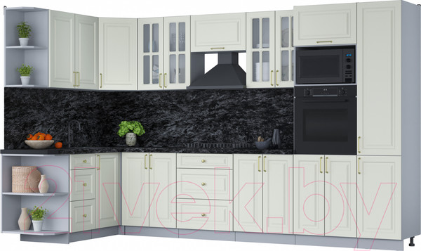 Изображение товара Кухонный гарнитур Интерлиния Мила Шато 1.68x3.4 ВТ левая (белый/белый/кастилло темный)