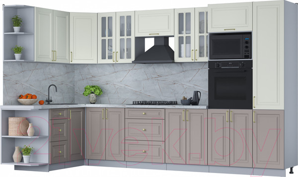 Изображение товара Кухонный гарнитур Интерлиния Мила Шато 1.68x3.4 ВТ левая (белый/луна/серый каспий)