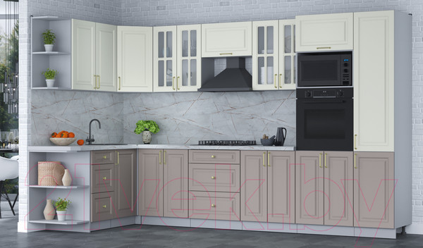 Изображение товара Кухонный гарнитур Интерлиния Мила Шато 1.68x3.4 ВТ левая (белый/луна/серый каспий)