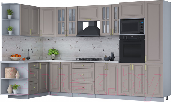 Изображение товара Кухонный гарнитур Интерлиния Мила Шато 1.68x3.4 ВТ левая (луна/луна/бискайская сосна)