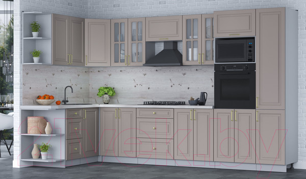 Изображение товара Кухонный гарнитур Интерлиния Мила Шато 1.68x3.4 ВТ левая (луна/луна/бискайская сосна)