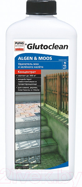 Изображение товара Средство для очистки древесины Pufas Glutoclean Удалитель мха и зеленого налета Концентрат (1л)