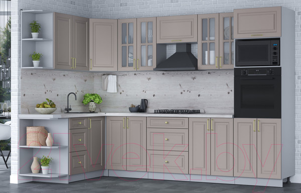 Изображение товара Кухонный гарнитур Интерлиния Мила Шато 1.68x3.0 ВТ левая (луна/луна/бискайская сосна)