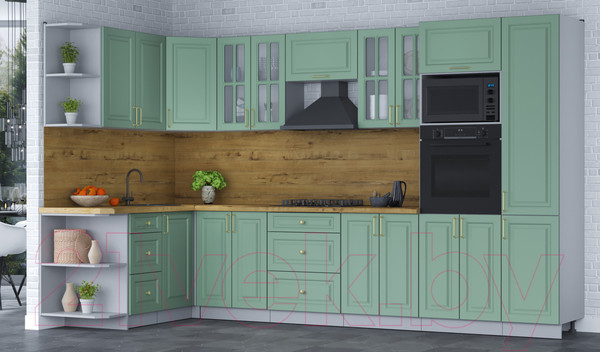 Изображение товара Кухонный гарнитур Интерлиния Мила Шато 1.68x3.4 ВТ левая (мята/мята/дуб бунратти)