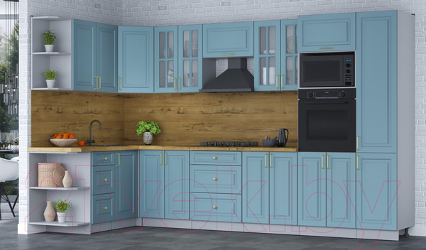 Изображение товара Кухонный гарнитур Интерлиния Мила Шато 1.68x3.4 ВТ левая (океан/океан/дуб бунратти)