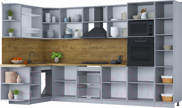 Изображение товара Кухонный гарнитур Интерлиния Мила Шато 1.68x3.4 ВТ левая (океан/океан/дуб бунратти)