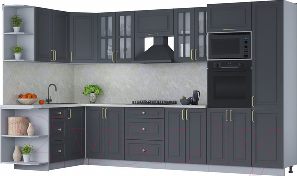 Изображение товара Кухонный гарнитур Интерлиния Мила Шато 1.68x3.4 ВТ левая (пепел/пепел/опал светлый)