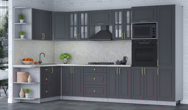 Изображение товара Кухонный гарнитур Интерлиния Мила Шато 1.68x3.4 ВТ левая (пепел/пепел/опал светлый)