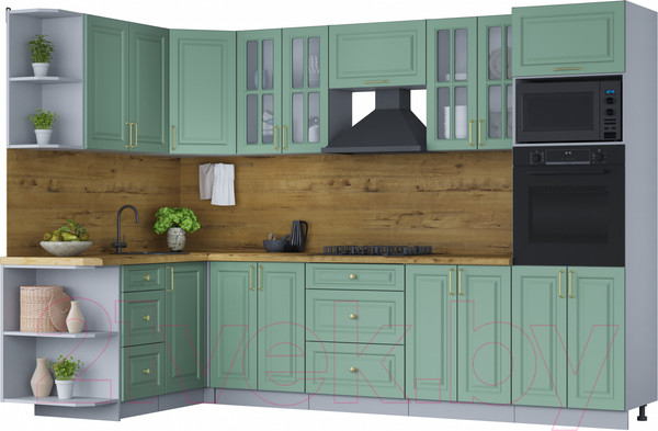 Изображение товара Кухонный гарнитур Интерлиния Мила Шато 1.68x3.0 ВТ левая (мята/мята/дуб бунратти)