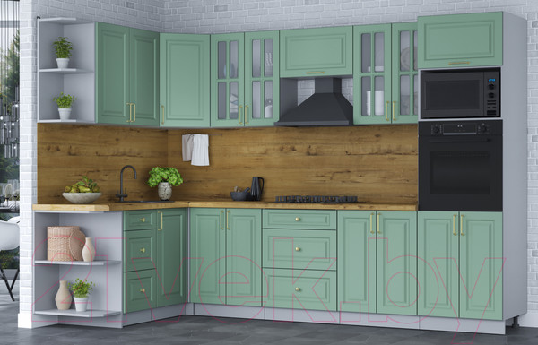 Изображение товара Кухонный гарнитур Интерлиния Мила Шато 1.68x3.0 ВТ левая (мята/мята/дуб бунратти)