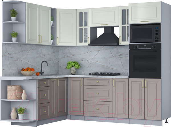 Изображение товара Кухонный гарнитур Интерлиния Мила Шато 1.88x2.4 ВТ левая (белый/луна/серый каспий)