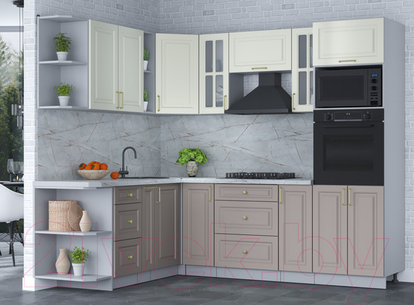 Изображение товара Кухонный гарнитур Интерлиния Мила Шато 1.88x2.4 ВТ левая (белый/луна/серый каспий)