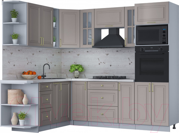 Изображение товара Кухонный гарнитур Интерлиния Мила Шато 1.88x2.4 ВТ левая (луна/луна/бискайская сосна)