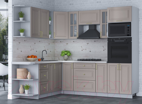 Изображение товара Кухонный гарнитур Интерлиния Мила Шато 1.88x2.4 ВТ левая (луна/луна/бискайская сосна)