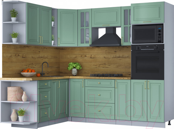 Изображение товара Кухонный гарнитур Интерлиния Мила Шато 1.88x2.4 ВТ левая (мята/мята/дуб бунратти)