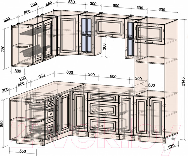 Изображение товара Кухонный гарнитур Интерлиния Мила Шато 1.88x2.4 ВТ левая (мята/мята/дуб бунратти)
