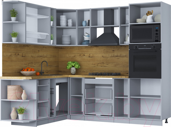 Изображение товара Кухонный гарнитур Интерлиния Мила Шато 1.88x2.4 ВТ левая (белый/мята/бискайская сосна)