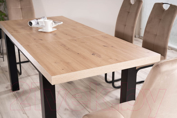 Изображение товара Обеденный стол Signal Presto 140-218x80 (дуб артизан/черный)