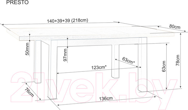 Изображение товара Обеденный стол Signal Presto 140-218x80 (дуб артизан/черный)