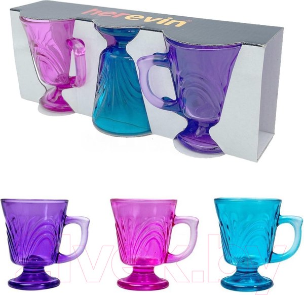 Изображение товара Набор кружек Herevin Colored Paited Footed 131601-001 (3шт, фиолетовый/розовый/голубой)