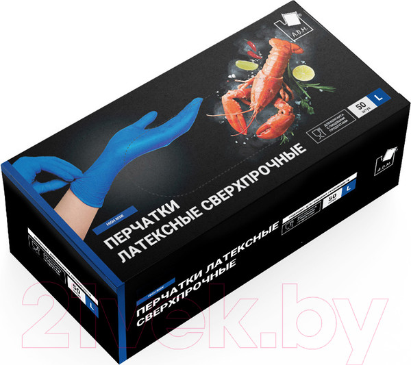 Изображение товара Перчатки одноразовые A.D.M High Risk Латексные HR003S (L, 50шт)