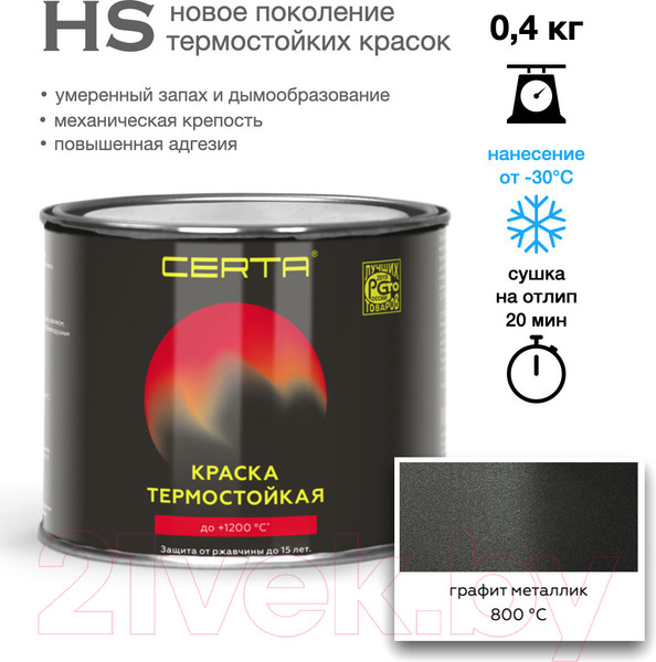 Изображение товара Краска Certa HS Термостойкая 800С (400г, графит металлик)