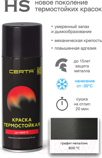 Изображение товара Краска Certa HS Термостойкая 800С (520мл, графит металлик)