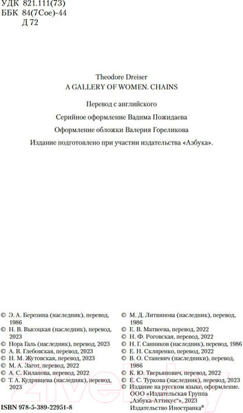 Изображение товара Художественная книга Иностранка Галерея женщин. Цепи счастья (Драйзер Т.)