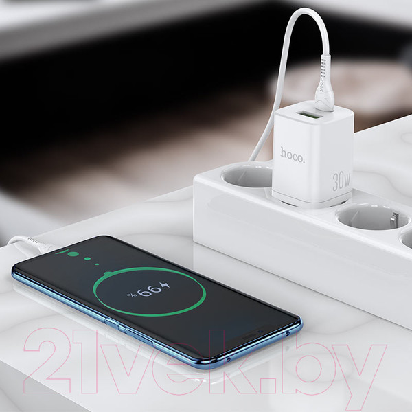 Изображение товара Зарядное устройство сетевое Hoco N13 PD30W+QC3.0 USB Type-C-Type-C (белый)