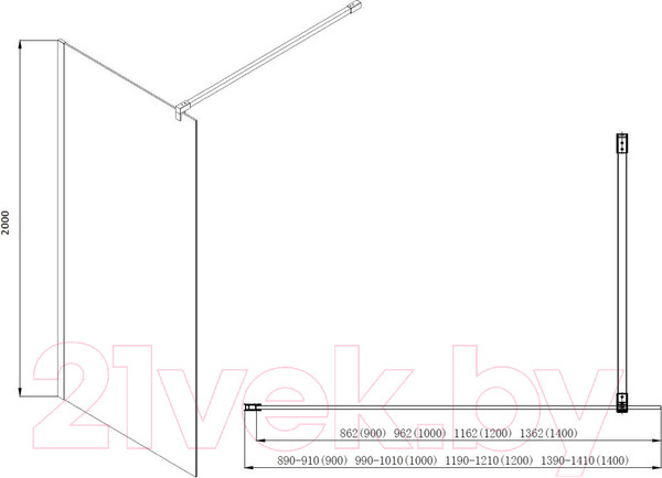 Изображение товара Душевая стенка Aquatek 140x200 / AQ WIW 14020CH (хром/прозрачное стекло)