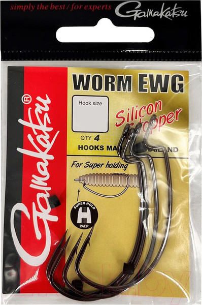Изображение товара Набор крючков рыболовных Gamakatsu Worm Ewg Hooks Sil Stopper Black №4 / 185014-004 (5шт)