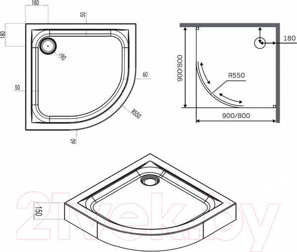 Изображение товара Душевой поддон AM.PM X-Joy W88T-205-090W64