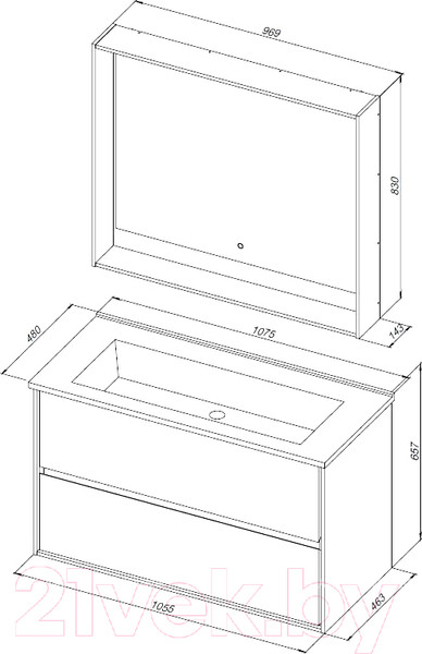 Изображение товара Тумба под умывальник Aquanet Милан 105 / 316690 (черный глянец)