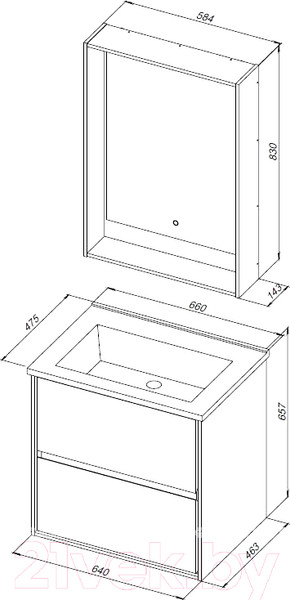 Изображение товара Тумба под умывальник Aquanet Милан 65 / 306379 (черный глянец)