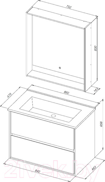 Изображение товара Тумба под умывальник Aquanet Милан 85 / 316703 (черный глянец)