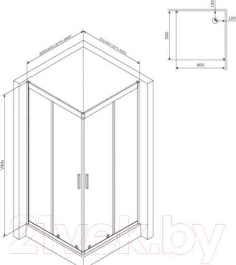 Изображение товара Душевой уголок AM.PM Gem S 90x90 WK93EP (черный)