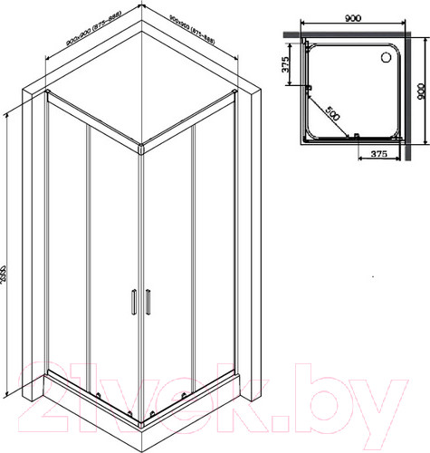 Изображение товара Душевой уголок AM.PM Gem 90x90 WK90EO (черный)