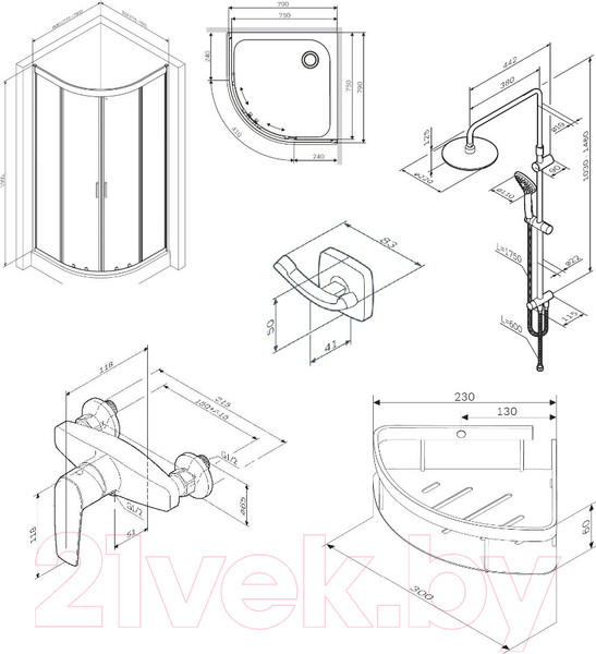 Изображение товара Душевой уголок AM.PM Gem 80x80 WK90EM (черный)